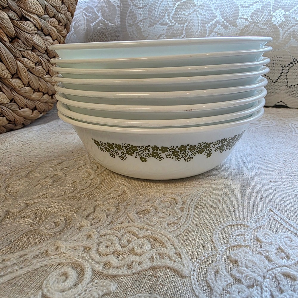 Corelle Cereal Soup Bowls Set of 8: 6" White Green Crazy Daisy Spring Blossom